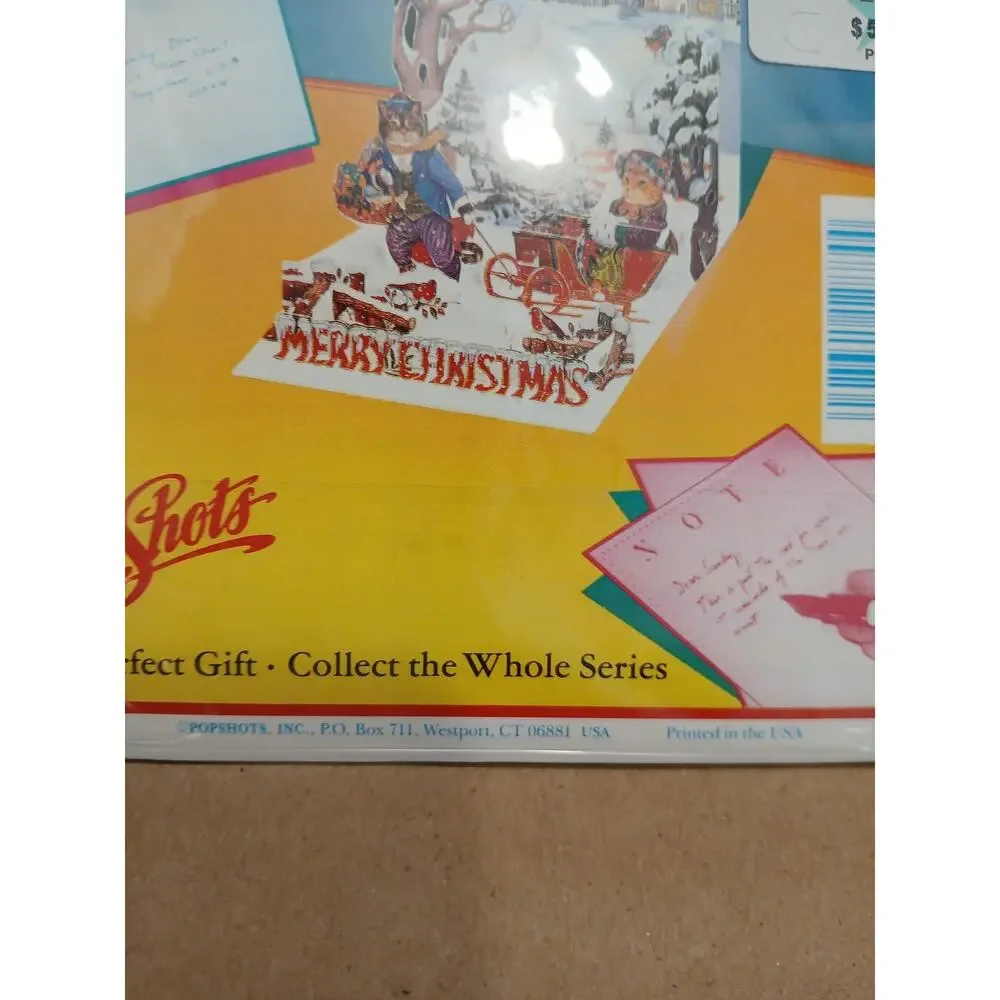 Vintage PopShots Kitty's Sleigh Ride Pop Up Christmas Card USA Collectible Rare
